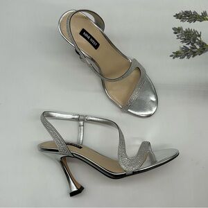 Nine West Women's Immal5 Heeled Sandal with Silver rhinestones bling size 8M